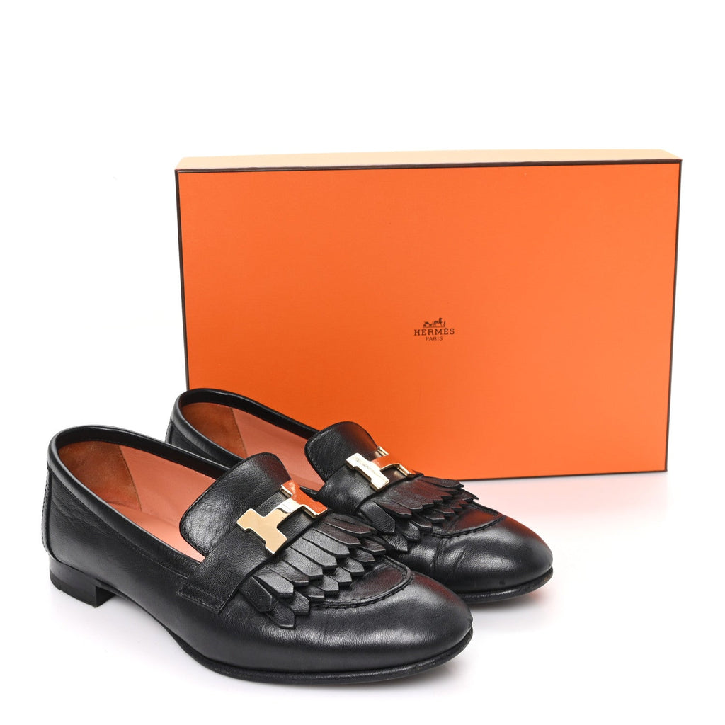 エルメス ヤギ革 レディース ロイヤル ローファー 36 ブラック (代金引換)