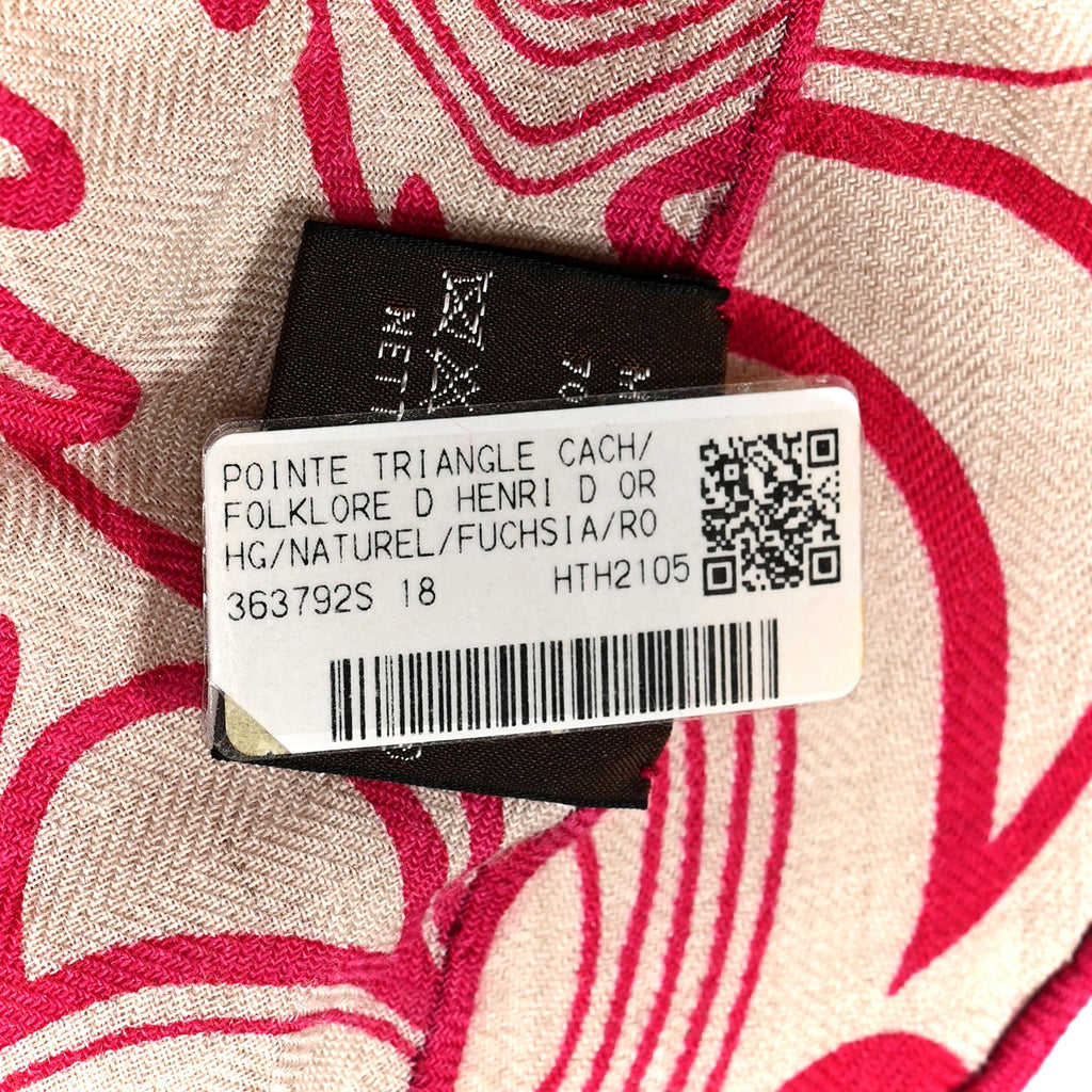 エルメス カシミヤシルクフォルクロール・ド・オリニー ジャイアントポイントトライアングルショール ナチュラル・フューシャ・ローズ・プードル (代金引換)