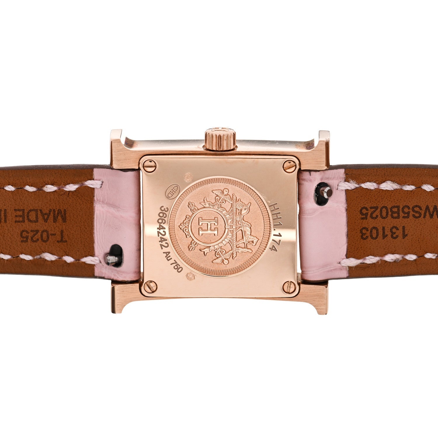 エルメス 18K ローズゴールド アリゲーター ダイヤモンドベゼル ローズオパール 17.2mm ユールH クォーツウォッチ ローズペール (代金引換)